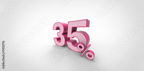 3D rendering of a pink 35 percent letters on a white background