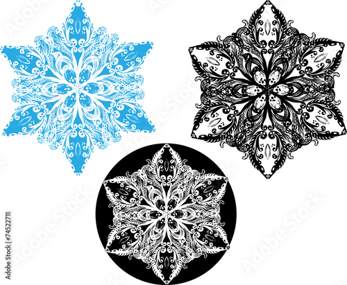 three snowflake shape elements isolated on white