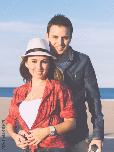 Couple in love with beach background
