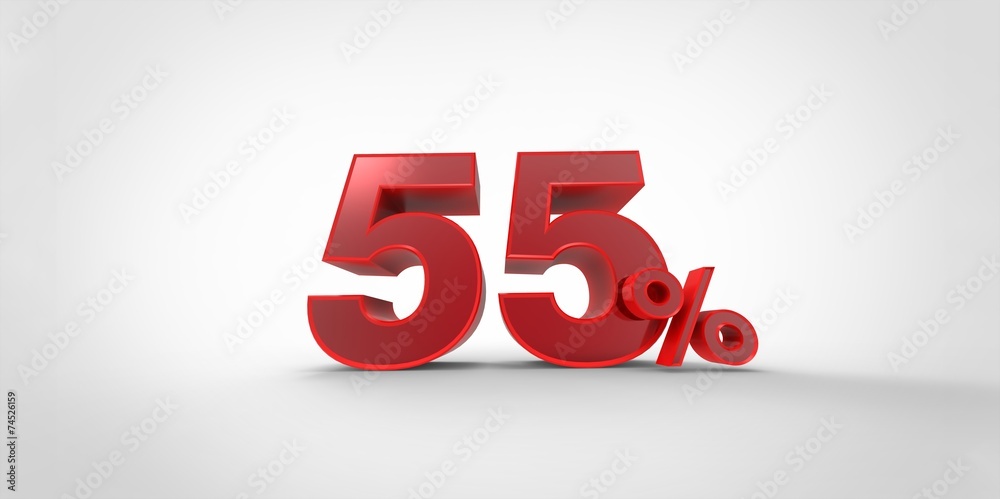 3D rendering of a red 55 percent letters on a white background 3D rendering of a red 55 percent letters on a white background