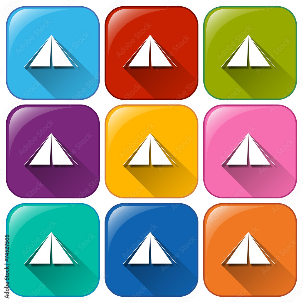 Rounded buttons with camping tents