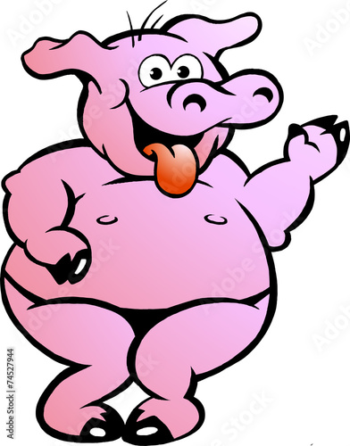 Vector illustration of an Happy Naughty Dancing Pink Pig
