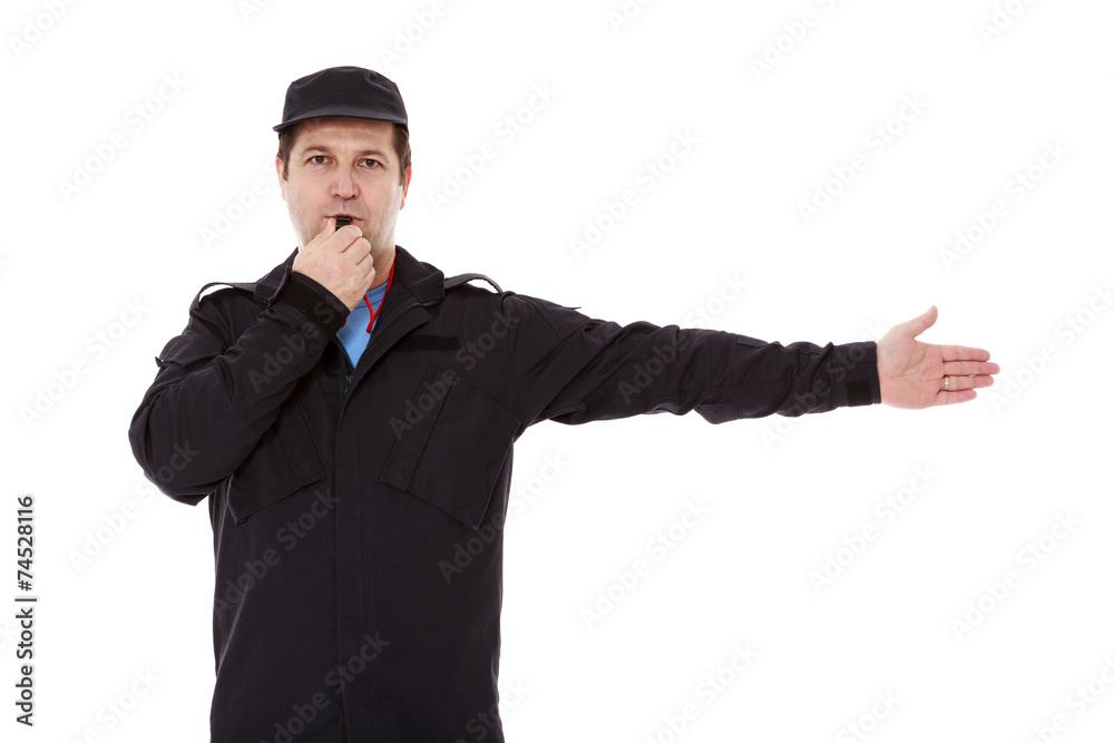 security officer directs traffic isolated on white security officer directs traffic isolated on white