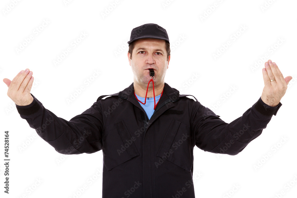 security officer directs traffic isolated on white security officer directs traffic isolated on white