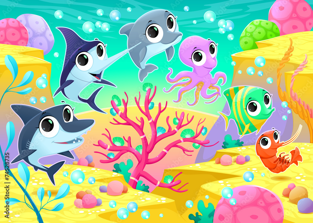 Fototapeta premium Śmieszne zwierzęta morskie w morzu