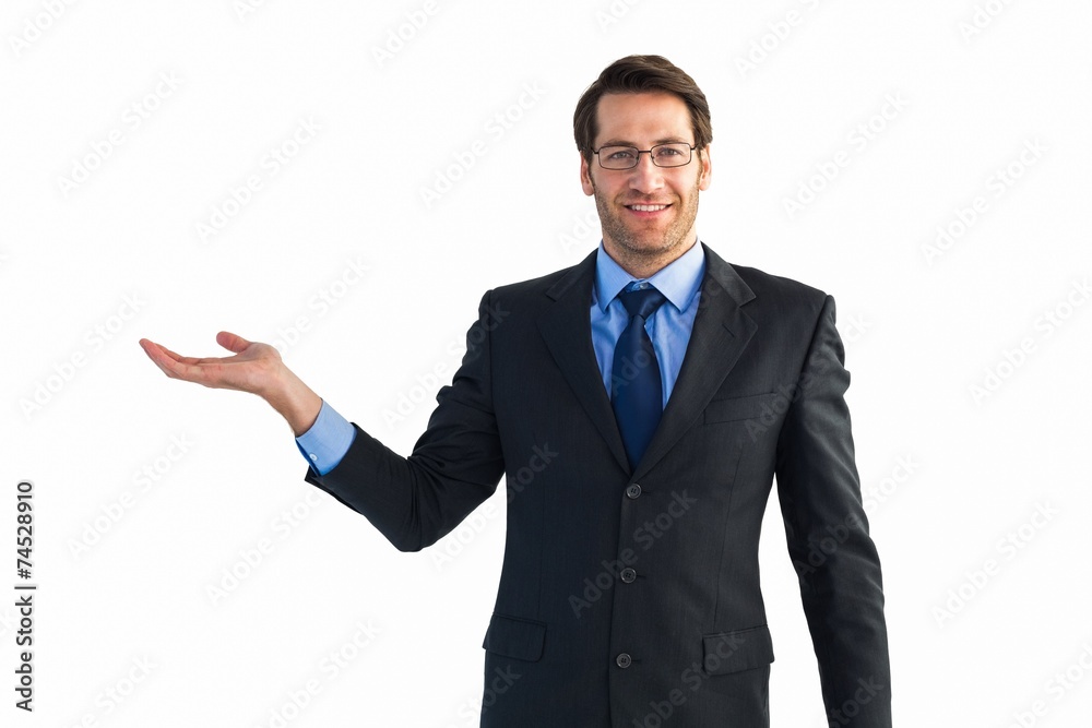 Businessman with empty hand open Businessman with empty hand open