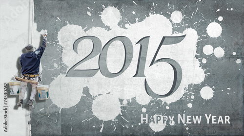 Happy New Year 2015 on facade
