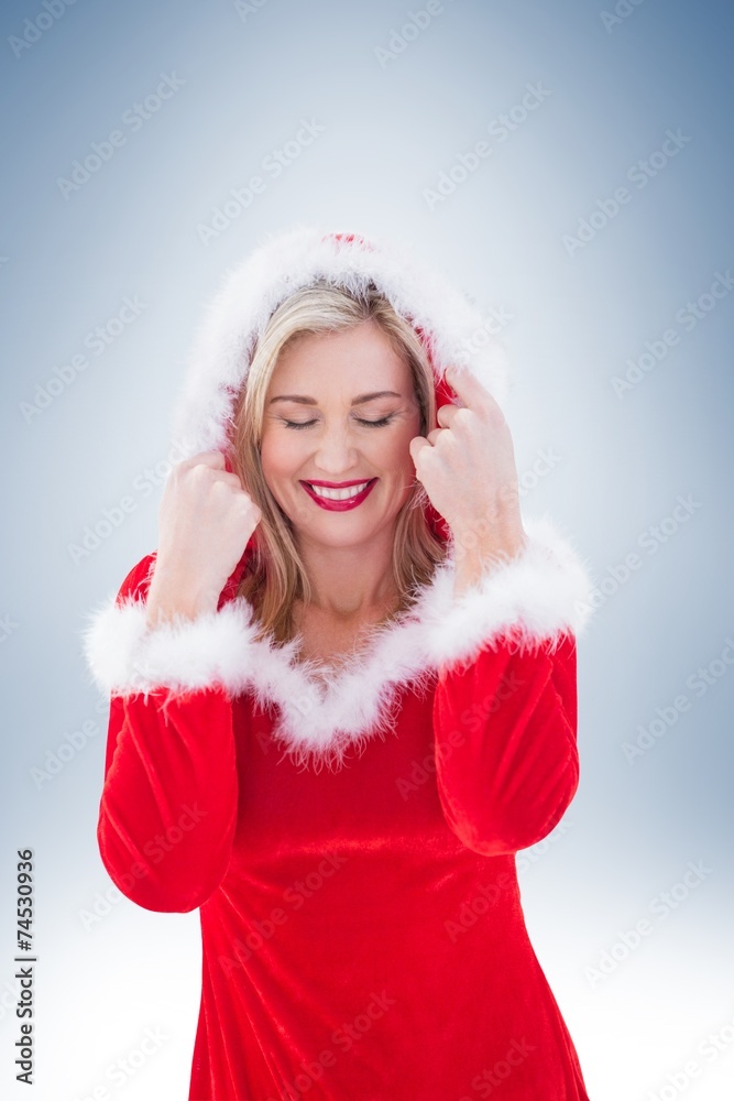 Festive blonde with hood up Festive blonde with hood up
