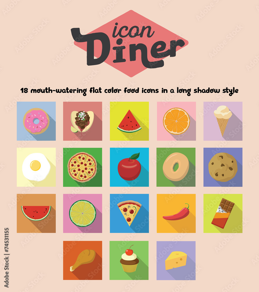 Long Shadow Square Food Icon Illustrations 1