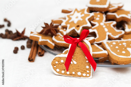 Gingerbread with spice on white background