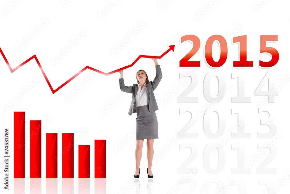 Composite image of businesswoman pushing up with hands Composite image of businesswoman pushing up with hands