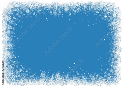 Christmas frame with snowflakes over blue background.