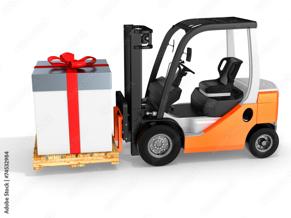 3d forklift with huge gift box