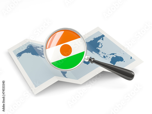 Magnified flag of niger with map