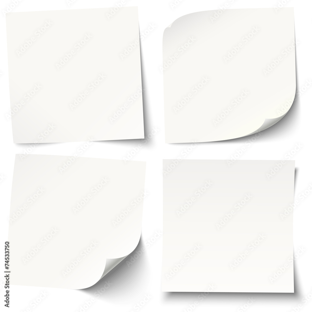 white sticky notes with different shadows - obrazy, fototapety, plakaty 