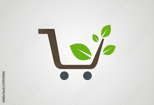 Shopping cart plant ecology logo vector
