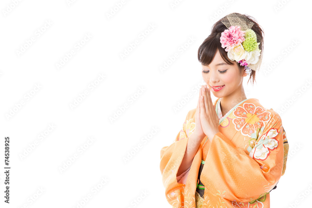 japanese woman wearing kimono on white background japanese woman wearing kimono on white background