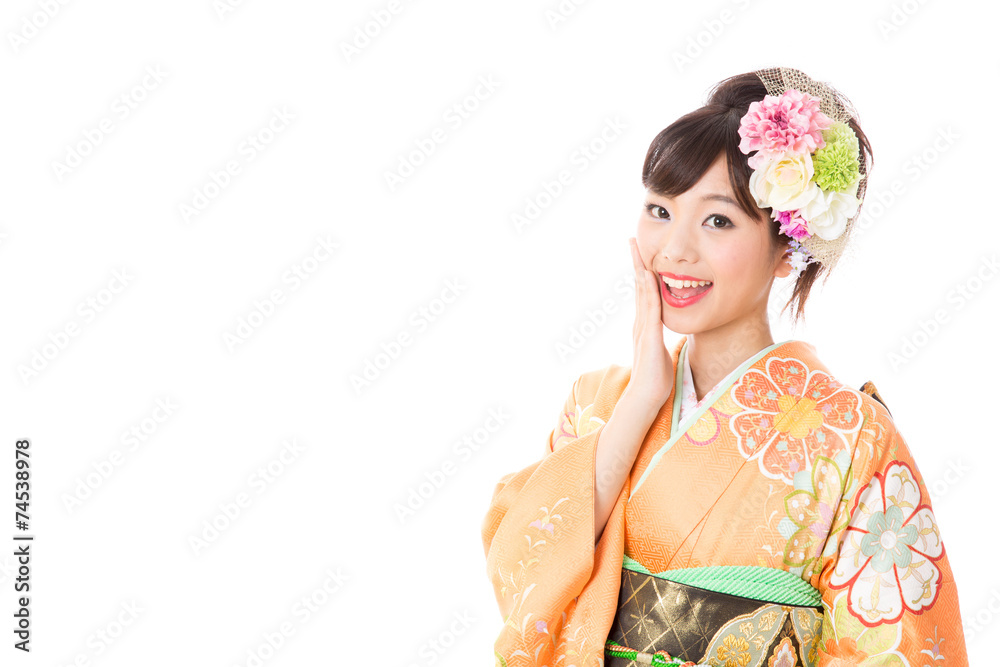 japanese woman wearing kimono on white background japanese woman wearing kimono on white background