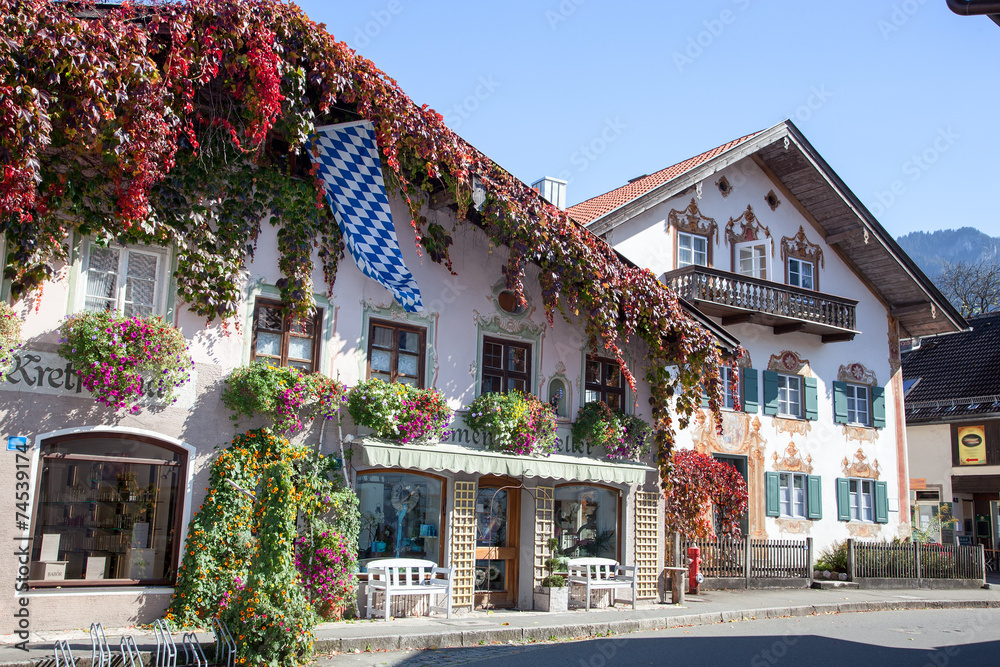 House facade painting of Oberammergau - obrazy, fototapety, plakaty 