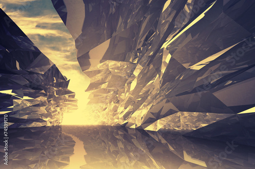 Abstract digital 3d background. Bent crystal corridor