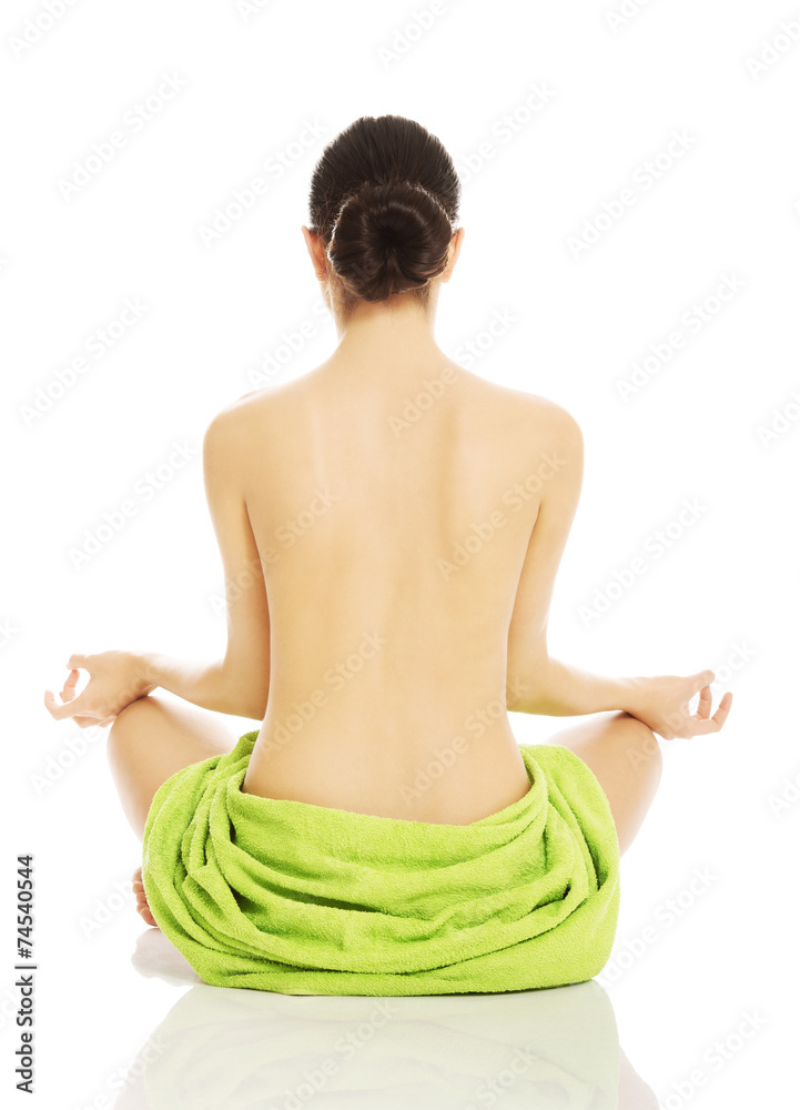 Beautiful nude woman practicing yoga Stock Photo | Adobe Stock