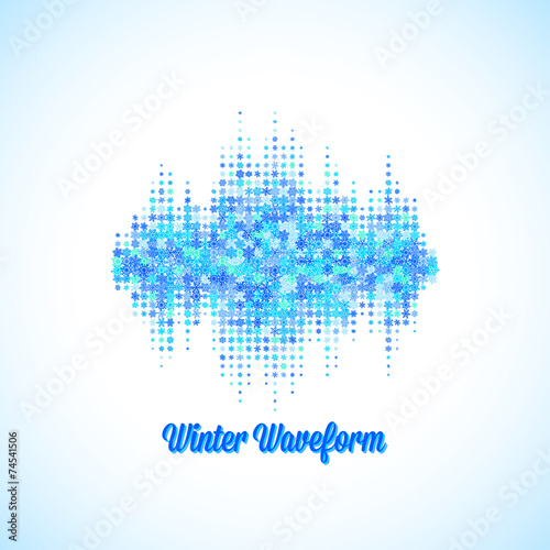 Christmas music waveform made of different scattered snowflakes