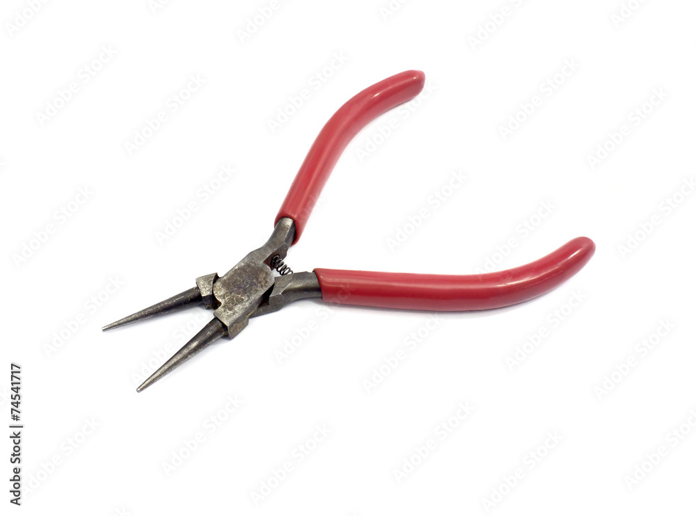 Round-nose pliers with a small shadow isolated on white backgrou Round-nose pliers with a small shadow isolated on white backgrou