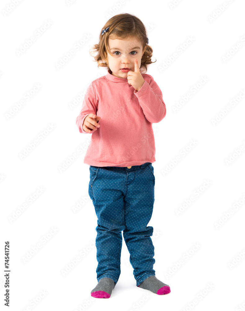Little girl thinking over white background Little girl thinking over white background