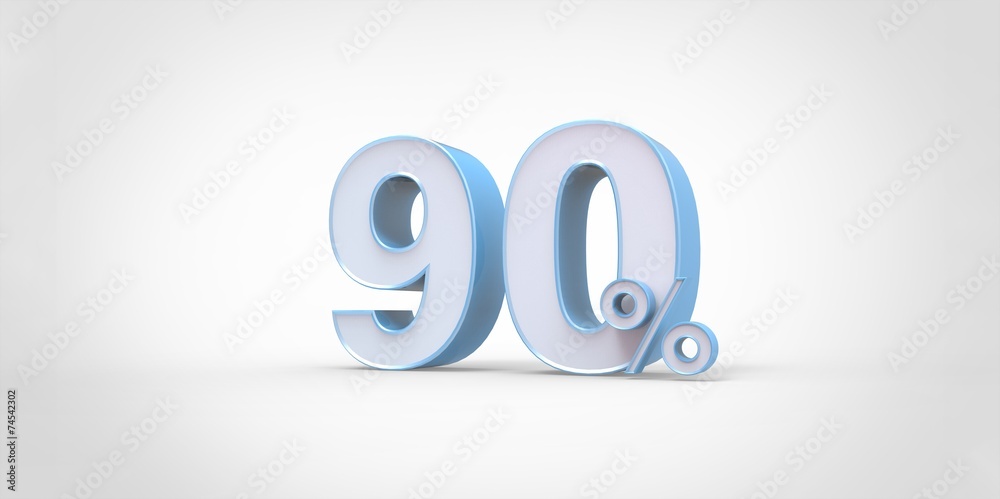 3D rendering of a white and baby blue 90 percent letters 3D rendering of a white and baby blue 90 percent letters