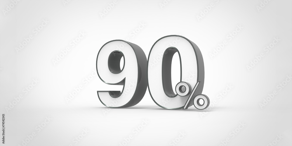3D rendering of a white and black 90 percent letters 3D rendering of a white and black 90 percent letters