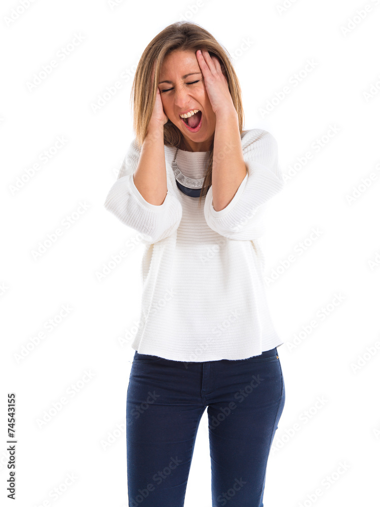 frustrated woman over white background frustrated woman over white background