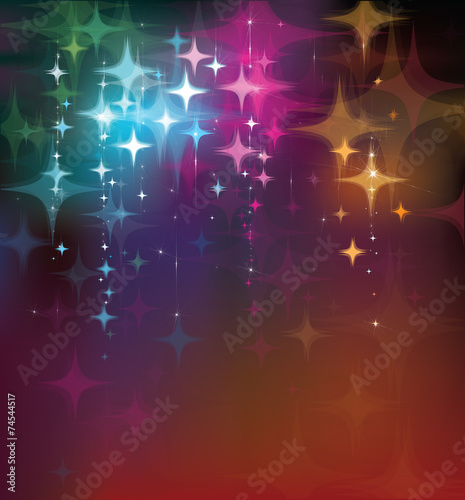 Vector colorful lights and stars  background.