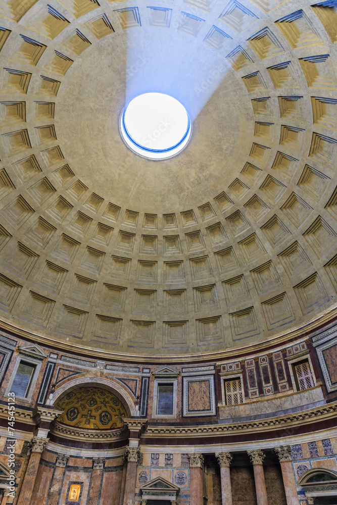 Interior of the Pantheon with the ray of light. Rome, Italy