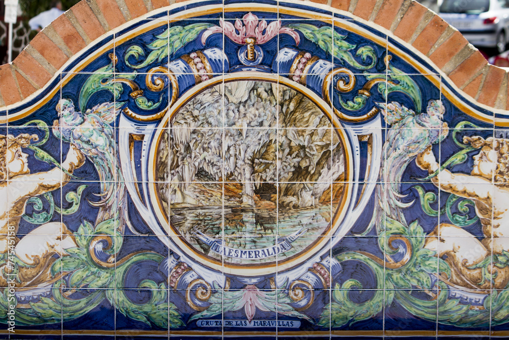 azulejo tiles depicting the Aracena caves in Spain.