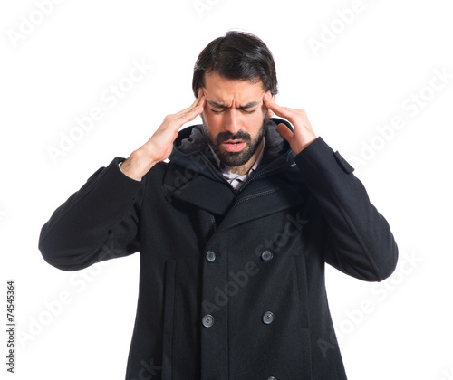 frustrated man over white background