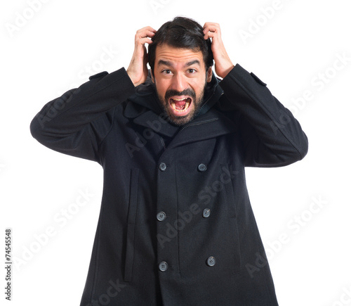 frustrated man over white background