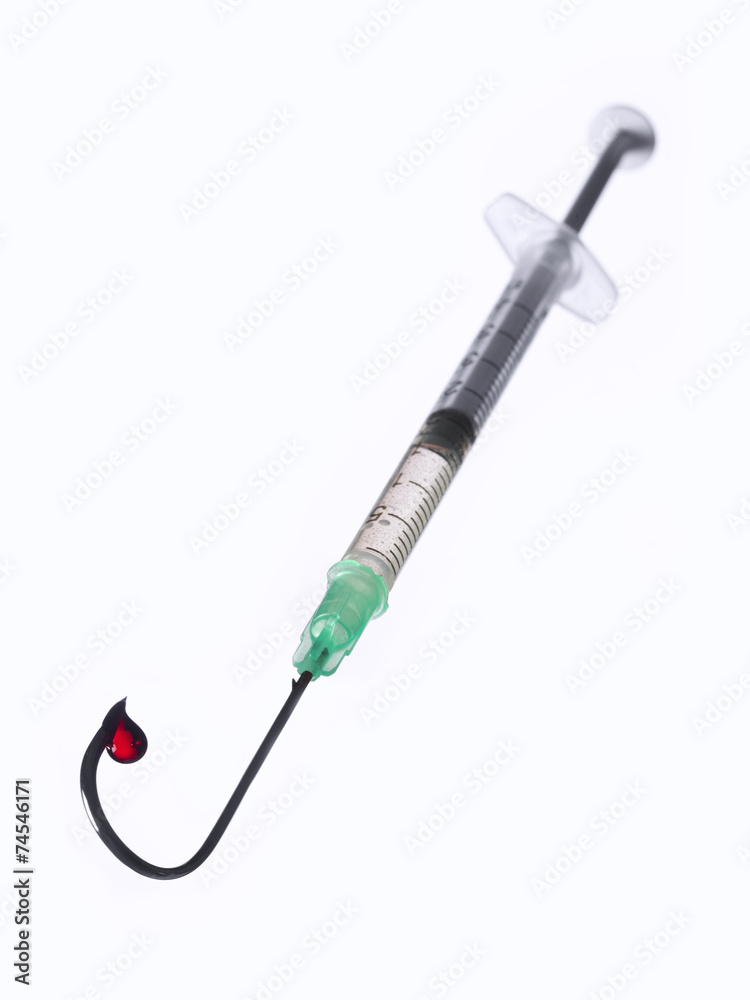 Syringe, whose needle, a hook with blood Stock Photo | Adobe Stock