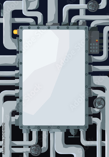 Background with pipeline, valves, and text field in the center