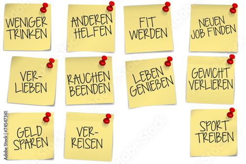 Cuadro en lienzo klebezettel Post-it Gute Vorsätze Neues Jahr mit Pins