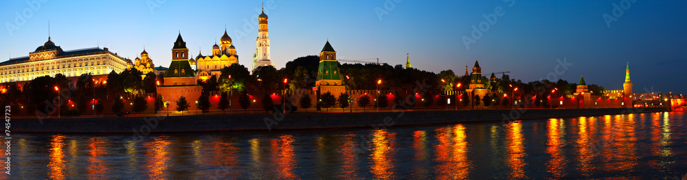 Fototapeta premium Panorama of Moscow Kremlin in summer night