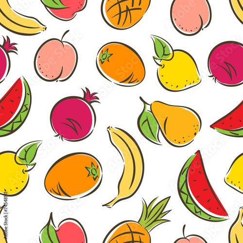 Fototapeta Naklejka Na Ścianę i Meble -  seamless colored stylized fruit