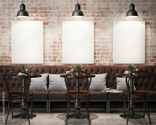 Fotografia, Obraz mock up posters with retro cafe restaurant interior background