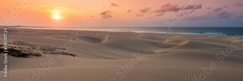 Sunset on sand dunes in Chaves beach Praia de Chaves in Boavist