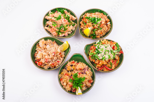 set of five different fried rice