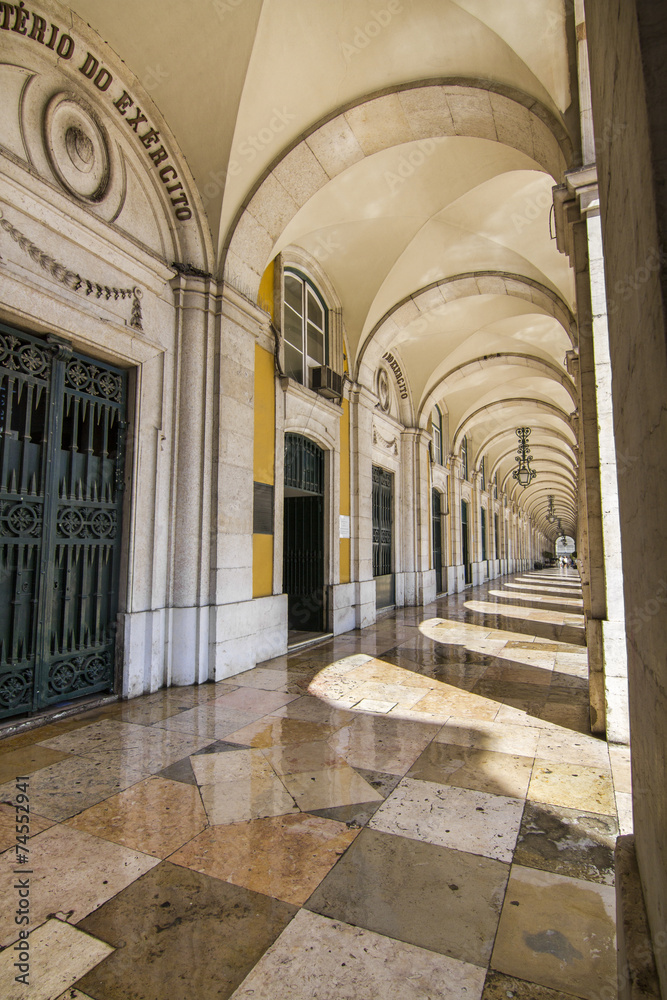  arcades of the Commerce Plaza located in Lisbon