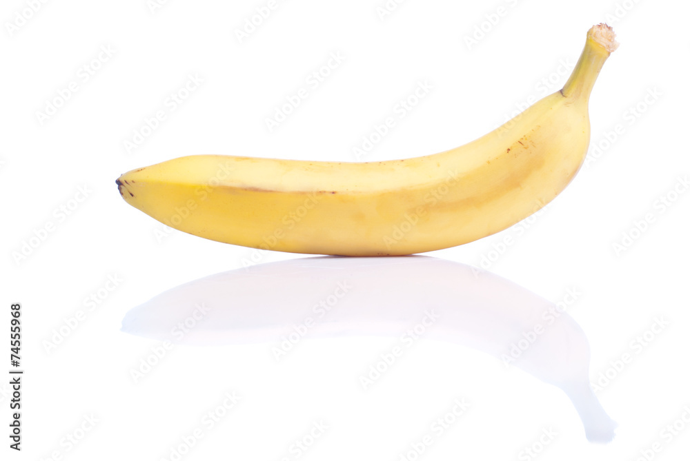 ripe yellow bananas isolated on white background with reflection