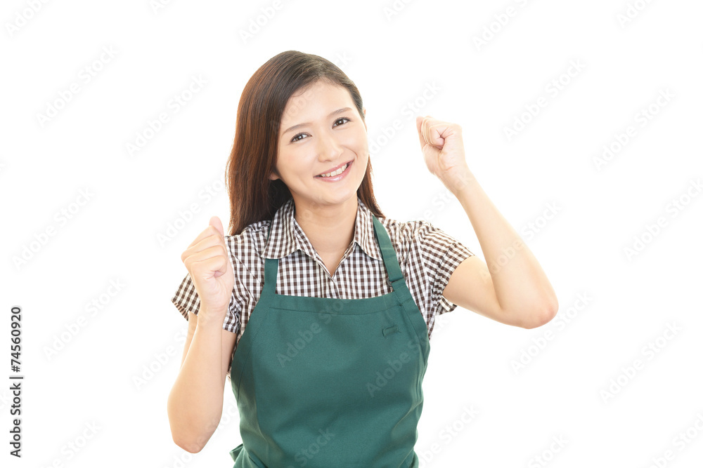 ガッツポーズの主婦