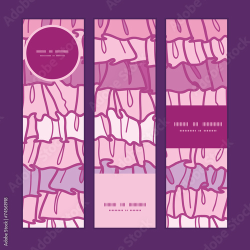Vector pink ruffle fabric stripes vertical banners set pattern