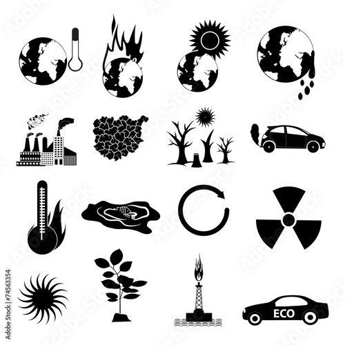 Global warming icons set