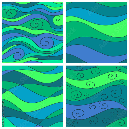 Set of sea waves background